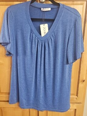 Women's Blue V-Neck Short Sleeve Top